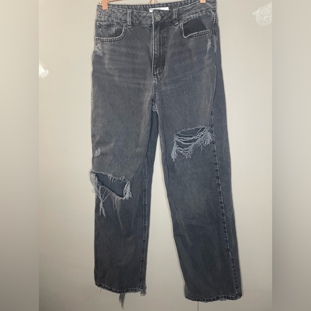 Garage Distressed Black Women's High Rise Wide Leg Jeans Size 5